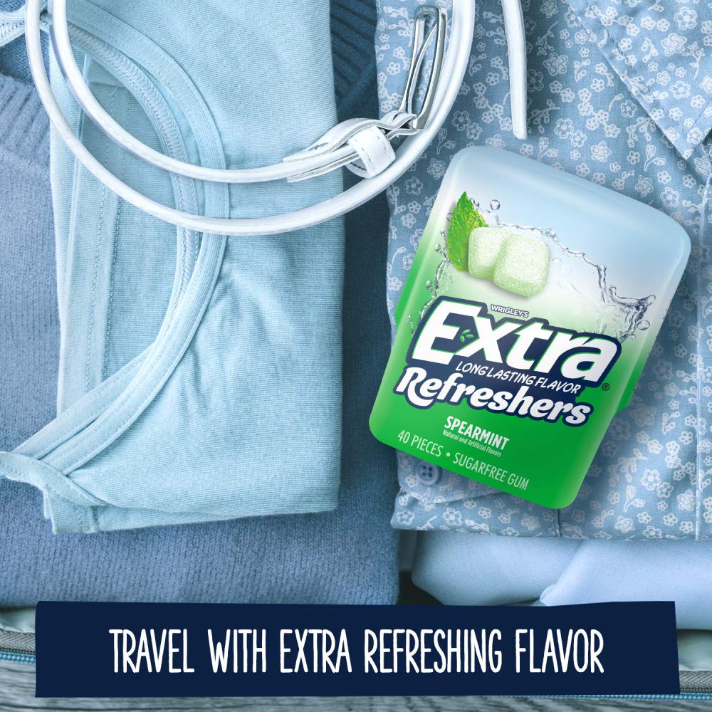 EXTRA Refreshers Spearmint gum travel case image suggests refreshment on the go.