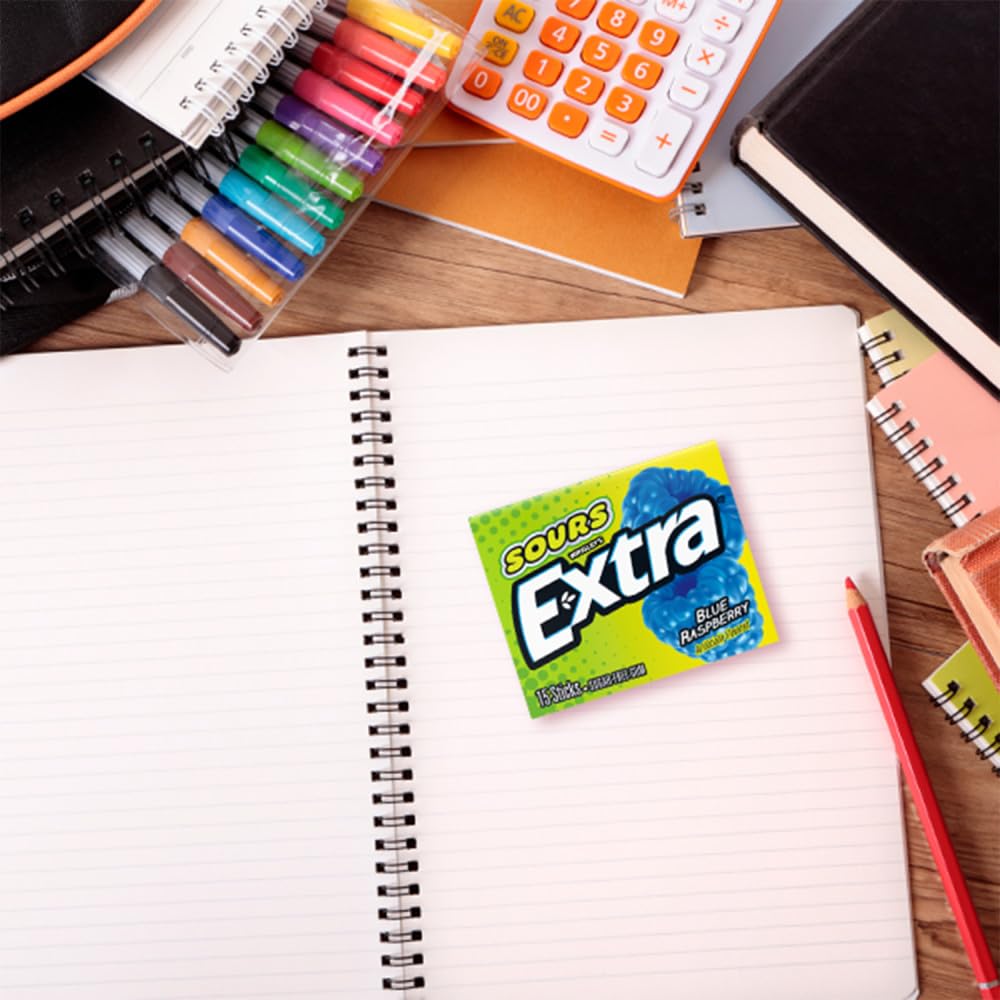 Extra Sour Blue Raspberry gum after-meal breath refresher.