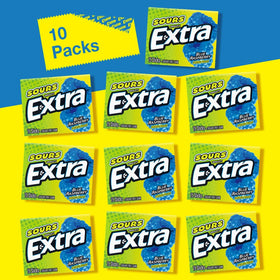 Extra Sour Blue Raspberry gum in hand for quick chew.