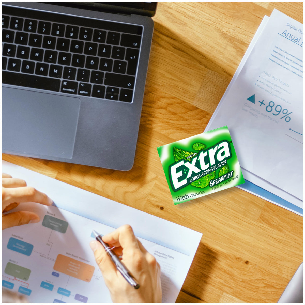 Friends sharing Extra gum in a social moment for minty refreshment.