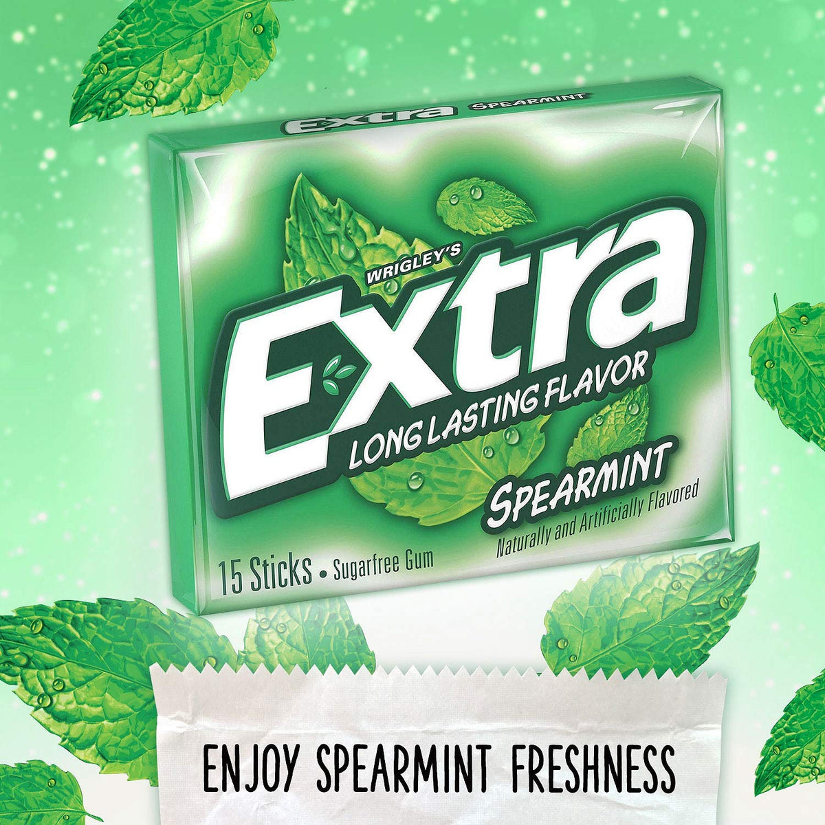 Extra Spearmint sugar-free gum on the go for quick breath freshening.