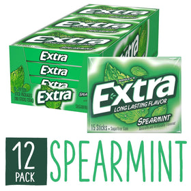 Close-up of Extra Spearmint sugar-free gum stick delivering crisp refreshment.