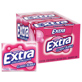 Extra Sugar Free Gum Classic Bubble pack 20 front for long-lasting flavor and fresh breath