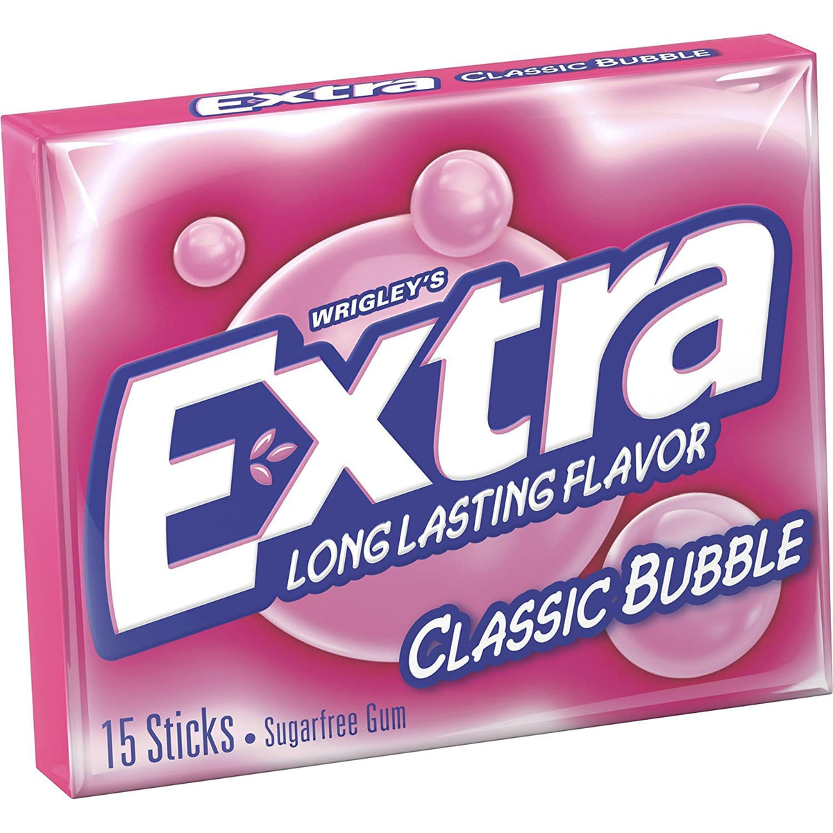Extra Sugar Free Gum Classic Bubble stick closeup shows chewy texture and mint notes