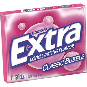 Extra Sugar Free Gum Classic Bubble stick closeup shows chewy texture and mint notes