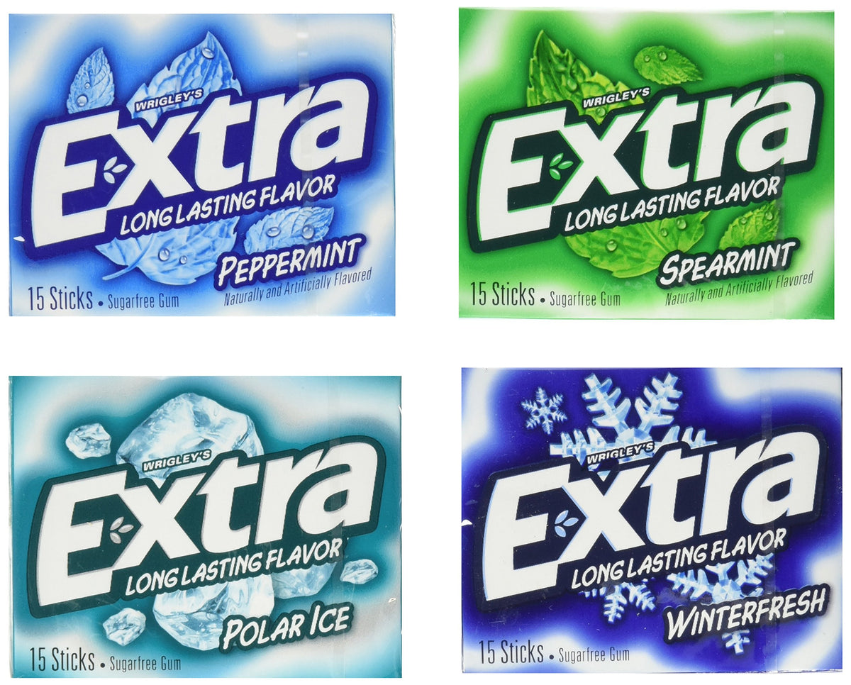 Extra Sugarfree Mint Gum Variety Box 18-Pack showcased for fresh breath and convenient snacking.