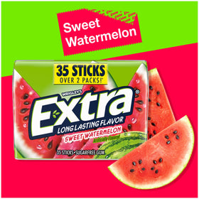 Extra Watermelon gum sticks close-up showing individually wrapped pieces for portability
