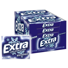 Extra Winterfresh bulk pack box with mint gum packs, ideal for sharing