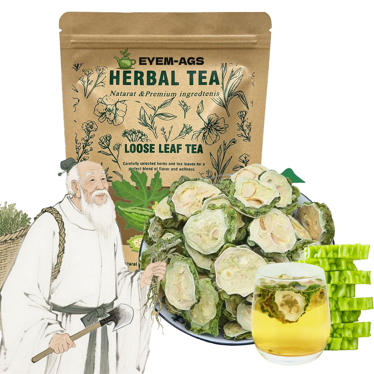 EYEM-AGS Organic Bitter Melon Tea bags ready for a pure, soothing brew