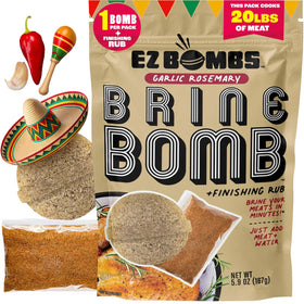 EZ Bombs Garlic Rosemary Brine Bomb Pack ready for quick brining preparation