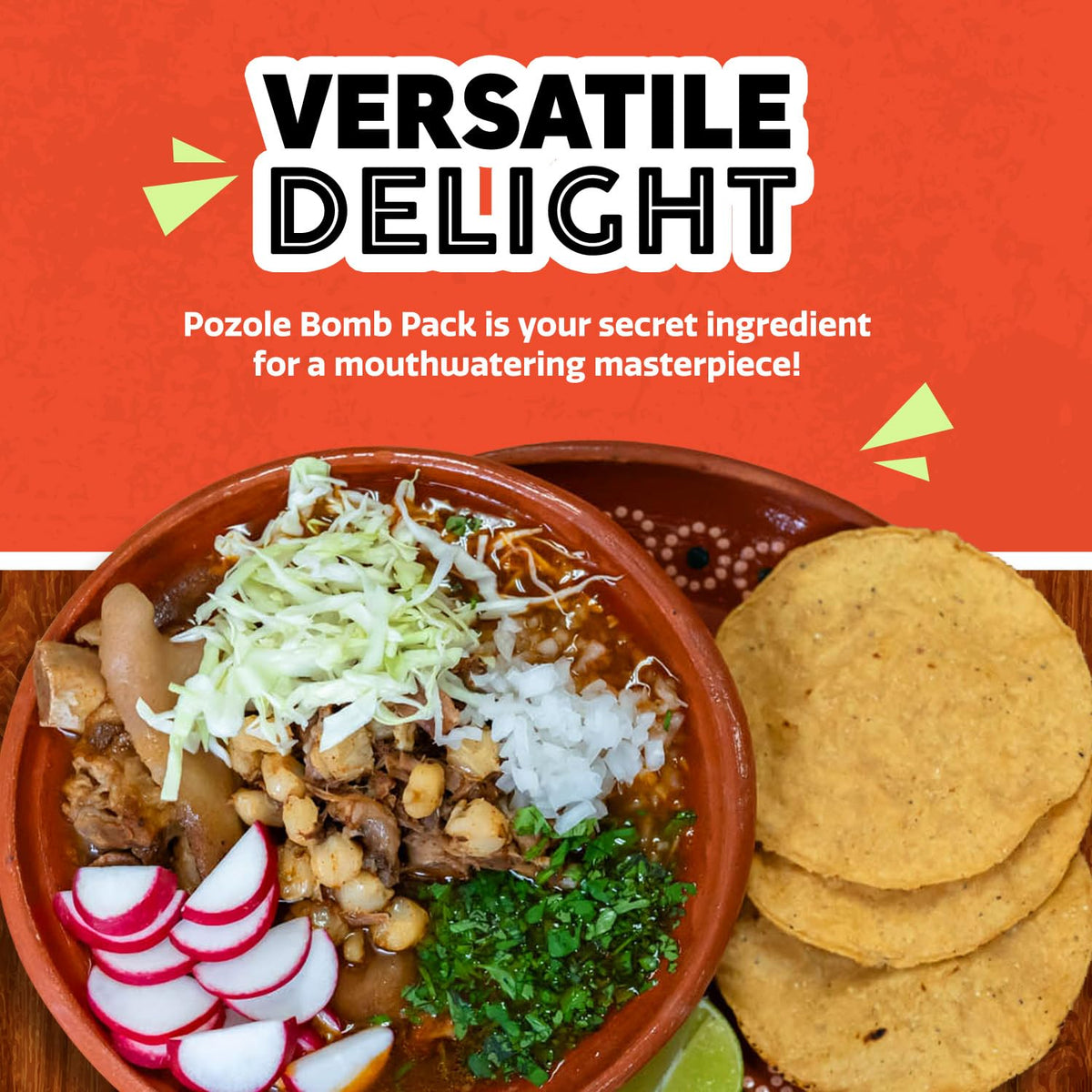 EZ Bombs Pozole Bomb toppings such as cabbage and lime for finishing