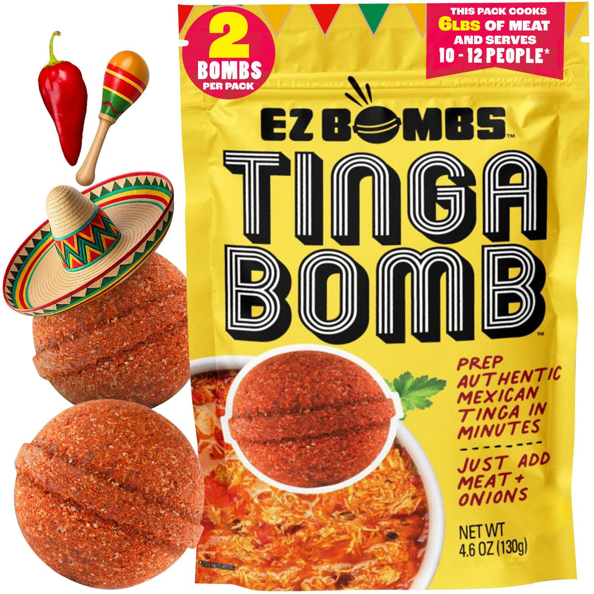 EZ Bombs Tinga Bomb pack shot showcasing authentic flavor for easy weeknight meals.