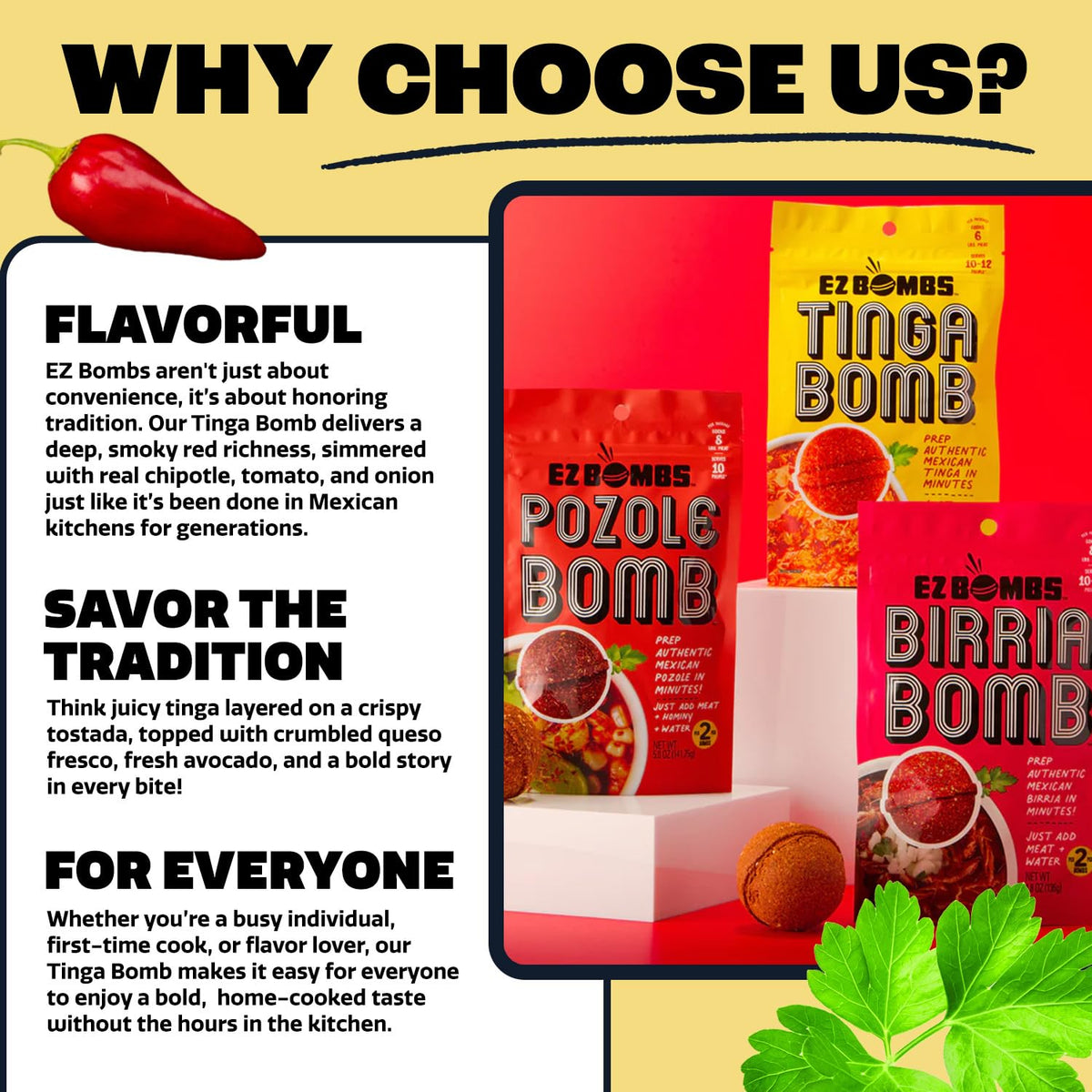 EZ Bombs Tinga Bomb torta serving idea with sauce.