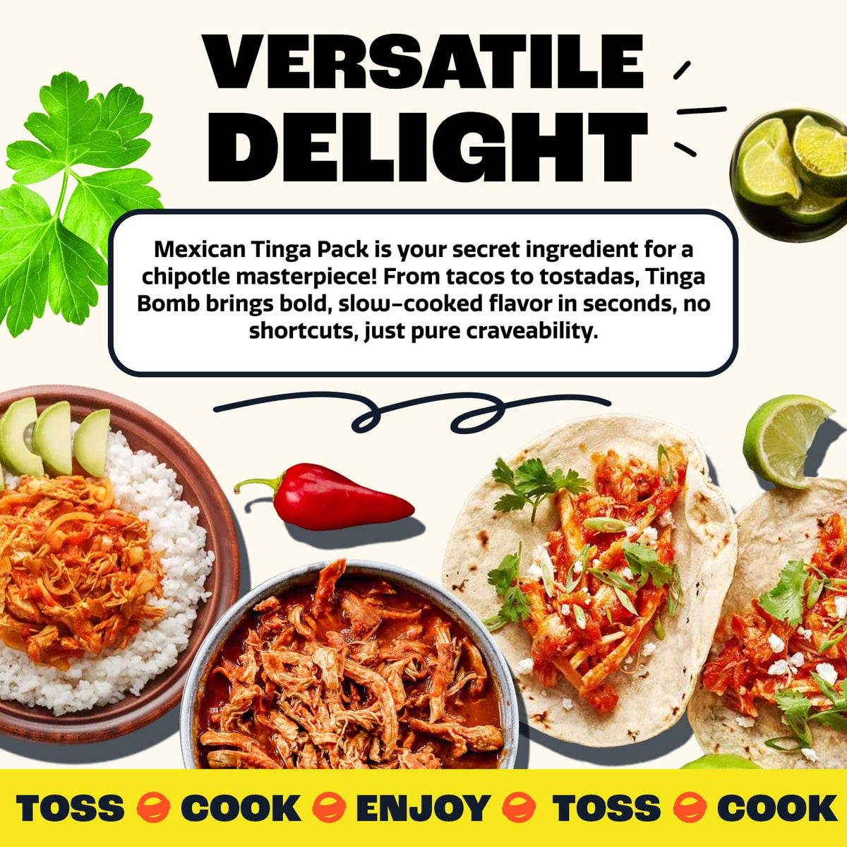 EZ Bombs Tinga Bomb Tostadas served with toppings.