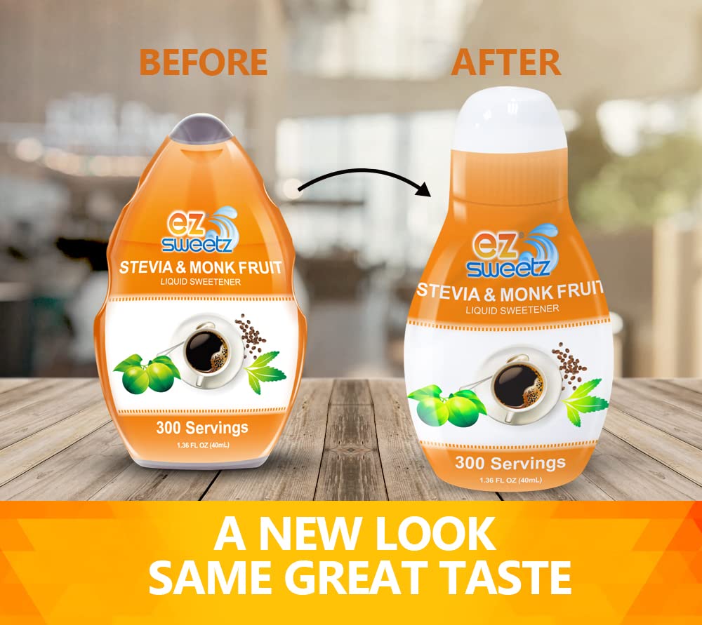 Pouring EZ-Sweetz drops demonstrates quick, calorie-free sweetness in a cup.