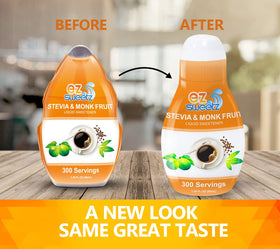 Pouring EZ-Sweetz drops demonstrates quick, calorie-free sweetness in a cup.