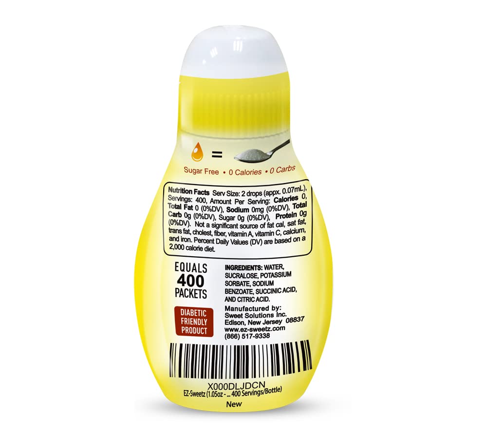 EZ-Sweetz liquid sweetener bottle side profile highlighting compact 1.05oz design for travel