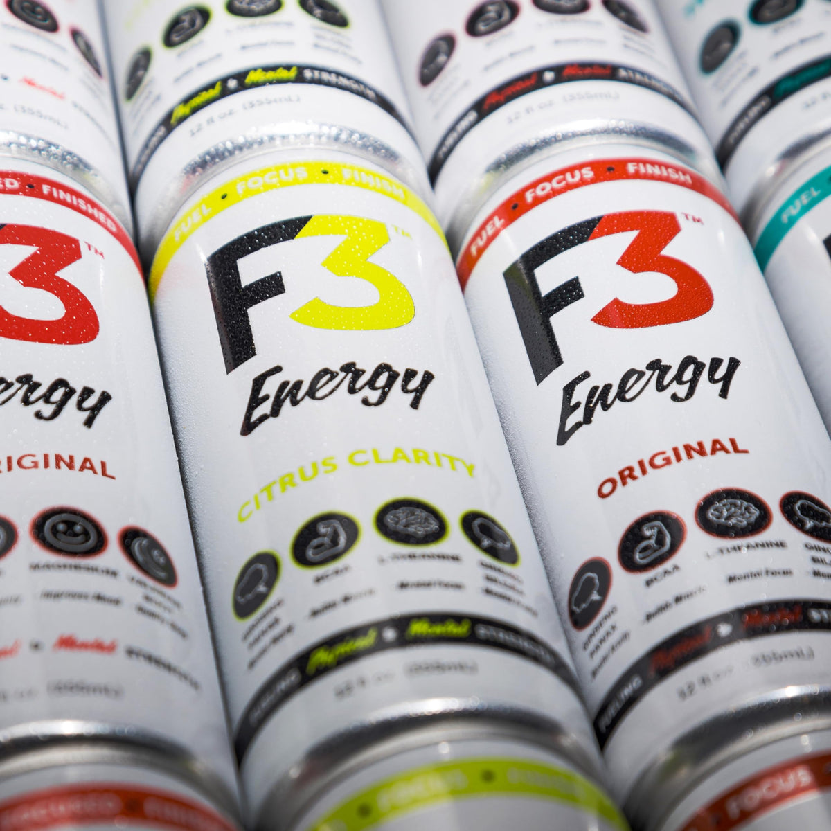 F3 Energy 12-pack packaging displayed for convenient multi-pack purchase.