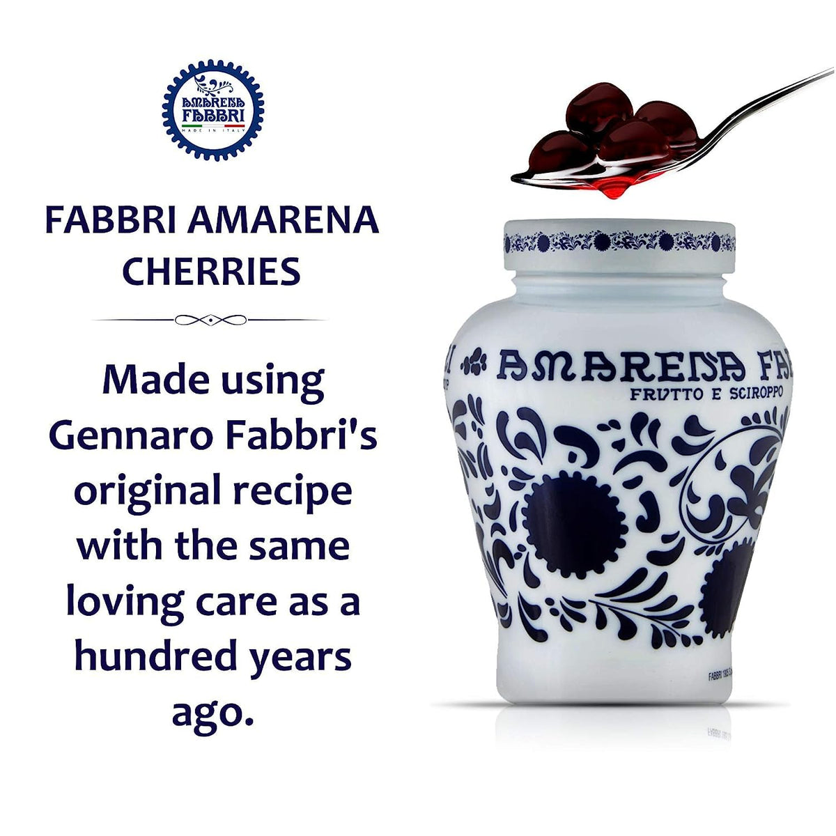Fabbri Amarena cherries on dessert topping a gelato or cheesecake