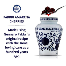Fabbri Amarena cherries on dessert topping a gelato or cheesecake