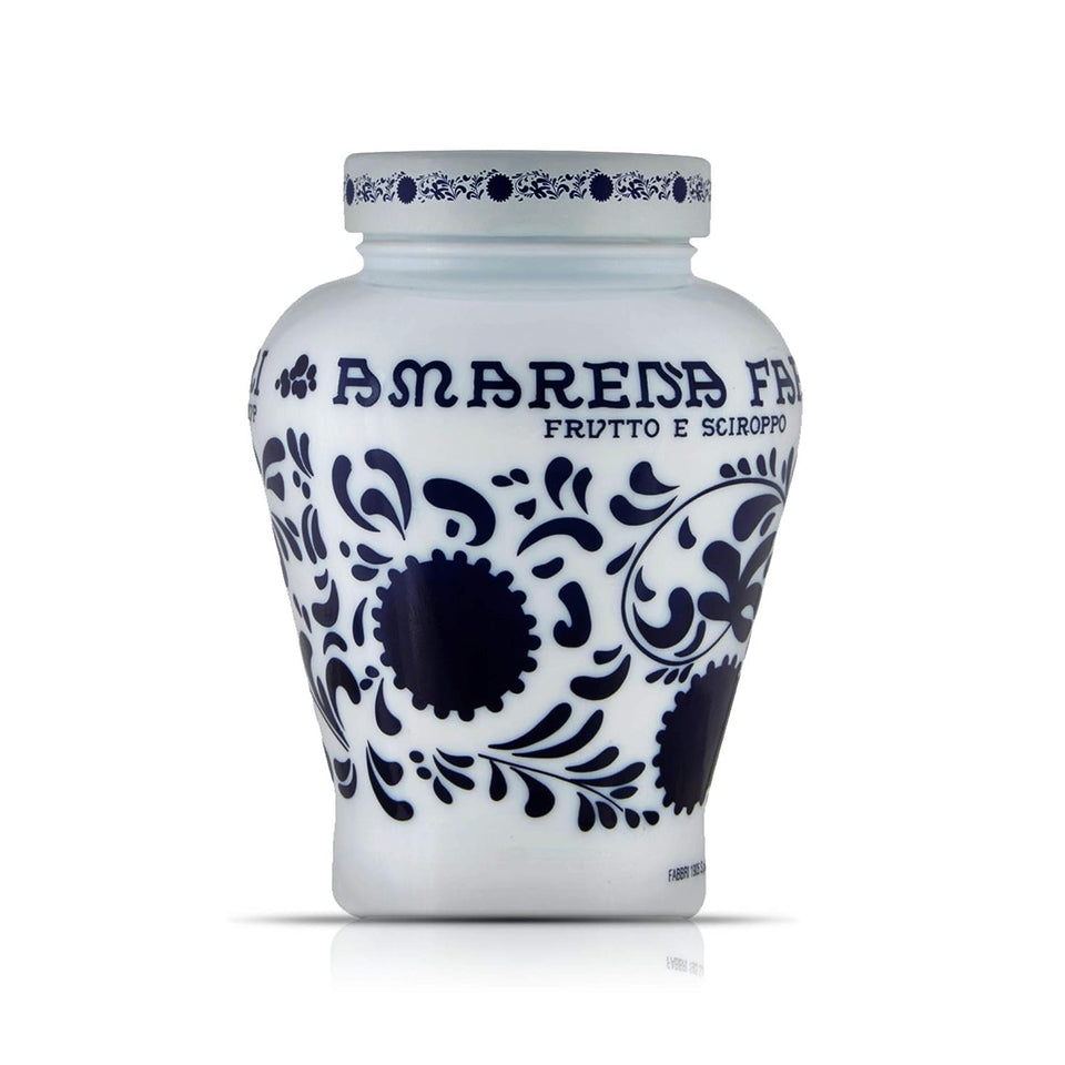 Fabbri Amarena cherries in syrup jar front for elegant Italian garnish