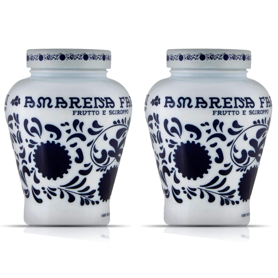 Fabbri Amarena cherries jar front view, ideal for gourmet garnish in cocktails and desserts.