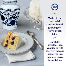 Fabbri Amarena cherries syrup close-up, showing glossy fruit for dessert toppings.