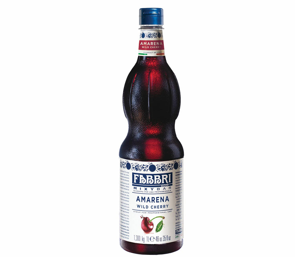 Fabbri Amarena Cherry syrup bottle with flip cap for easy flavoring