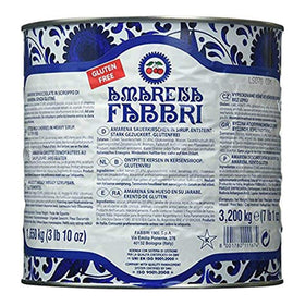 Fabbri Amarena wild cherries in syrup in a 7 lb tin for versatile use.