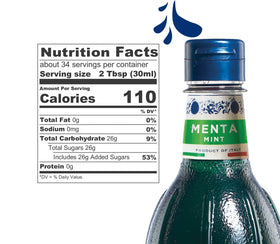 Fabbri mint syrup bottle with flip cap for quick pours, ideal in lattes and cocktails.