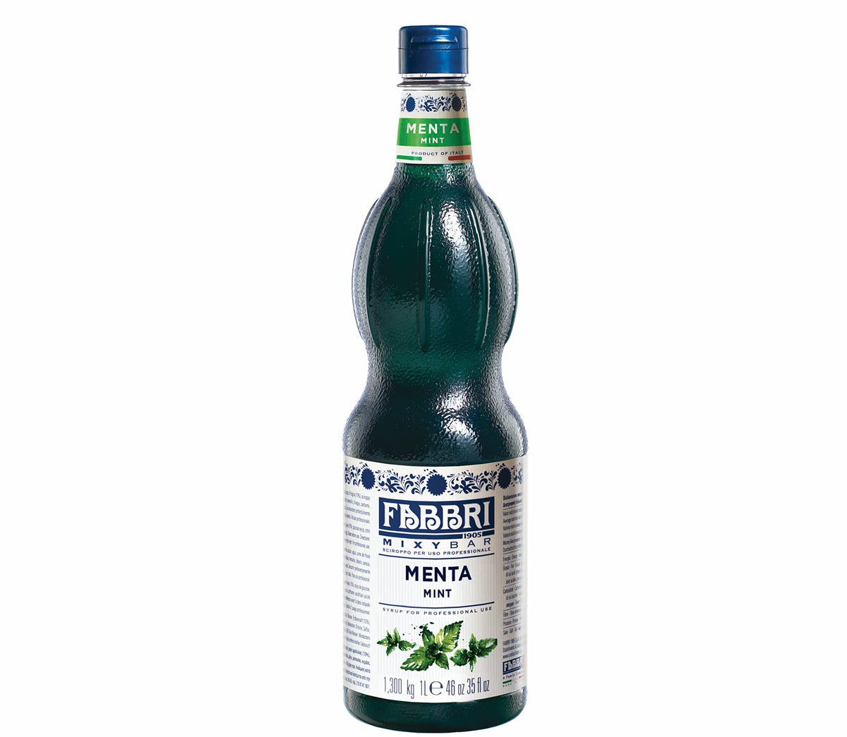 Fabbri mint flavoring syrup bottle label showcases authentic Italian flavor for premium drinks.