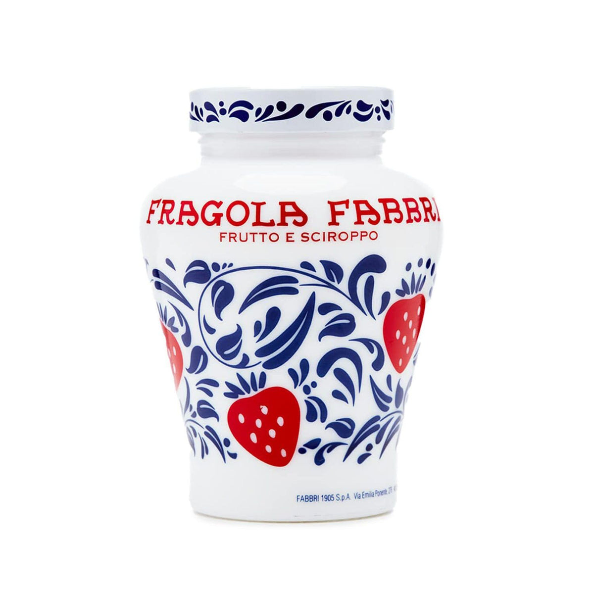 Fabbri Strawberries in Syrup jar, front view, ideal dessert topping