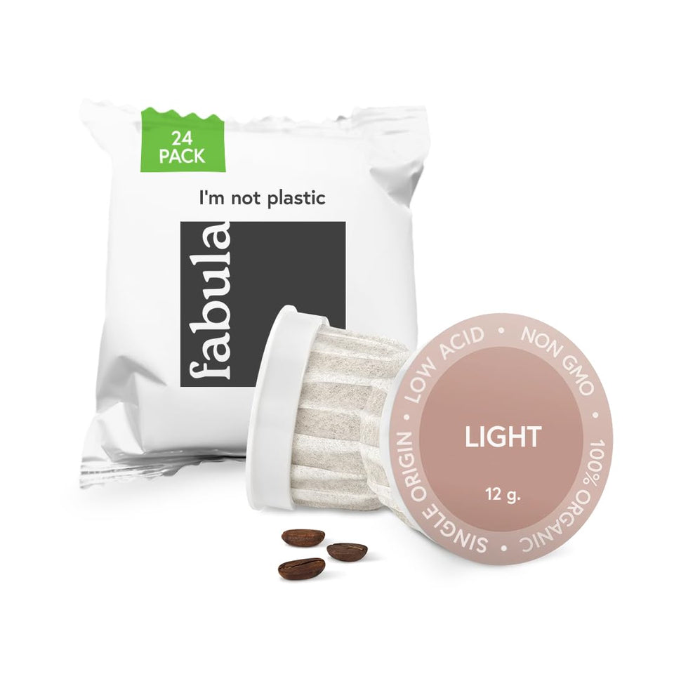 Fabula light roast packaging with airtight, compostable pods for lasting freshness