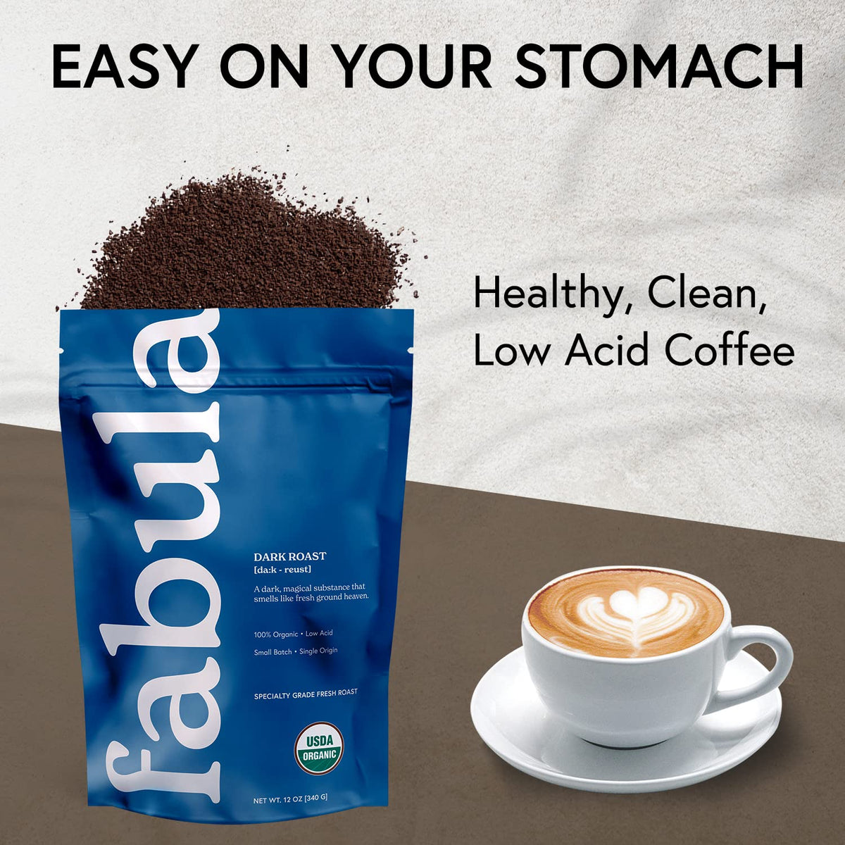 Fabula Dark Roast espresso shot cup highlighting crema and aroma