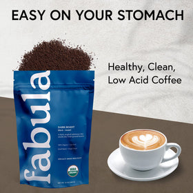 Fabula Dark Roast espresso shot cup highlighting crema and aroma