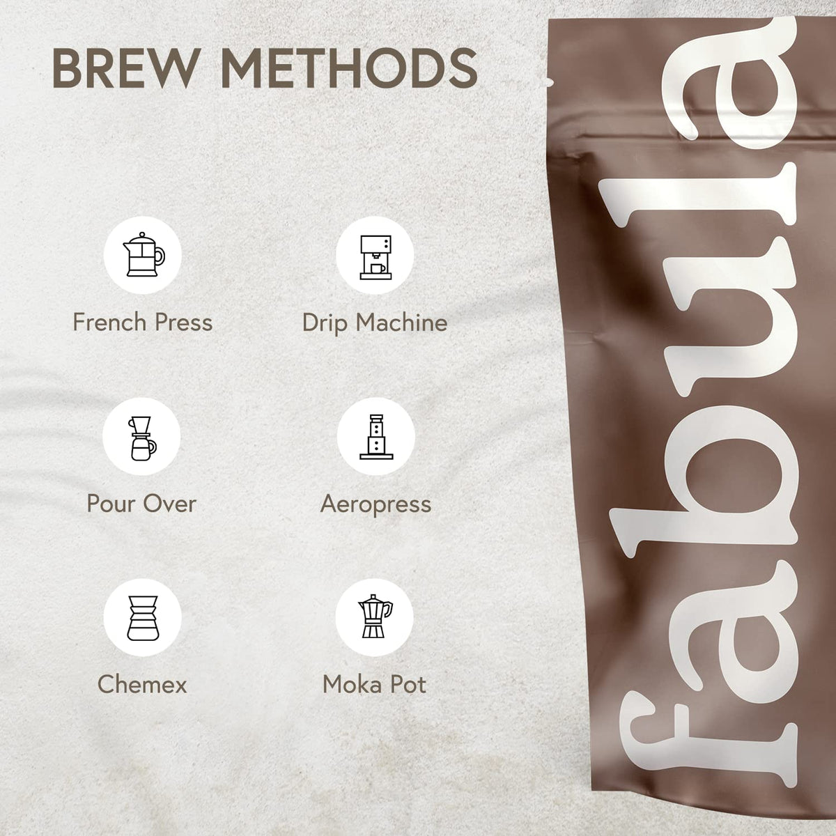 Fabula fresh-ground coffee ready to brew for a smooth experience.