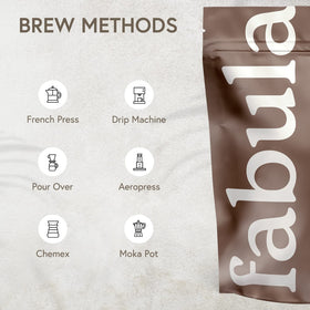Fabula fresh-ground coffee ready to brew for a smooth experience.