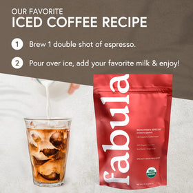Roast-to-cup image emphasizes peak freshness of Fabula Half-Caf.