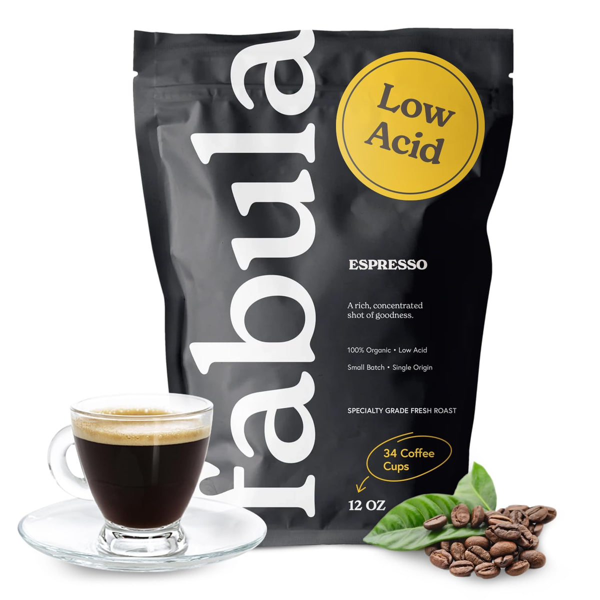 Fabula low acid coffee beans close-up, highlighting clean aroma for sensitive systems.