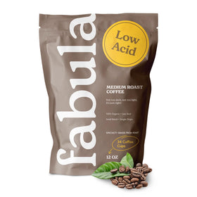 Fabula low-acid coffee beans in a sealed bag, easy on sensitive systems.