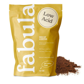 Fabula low acid decaf ground in bag showing fresh flavor and smooth finish