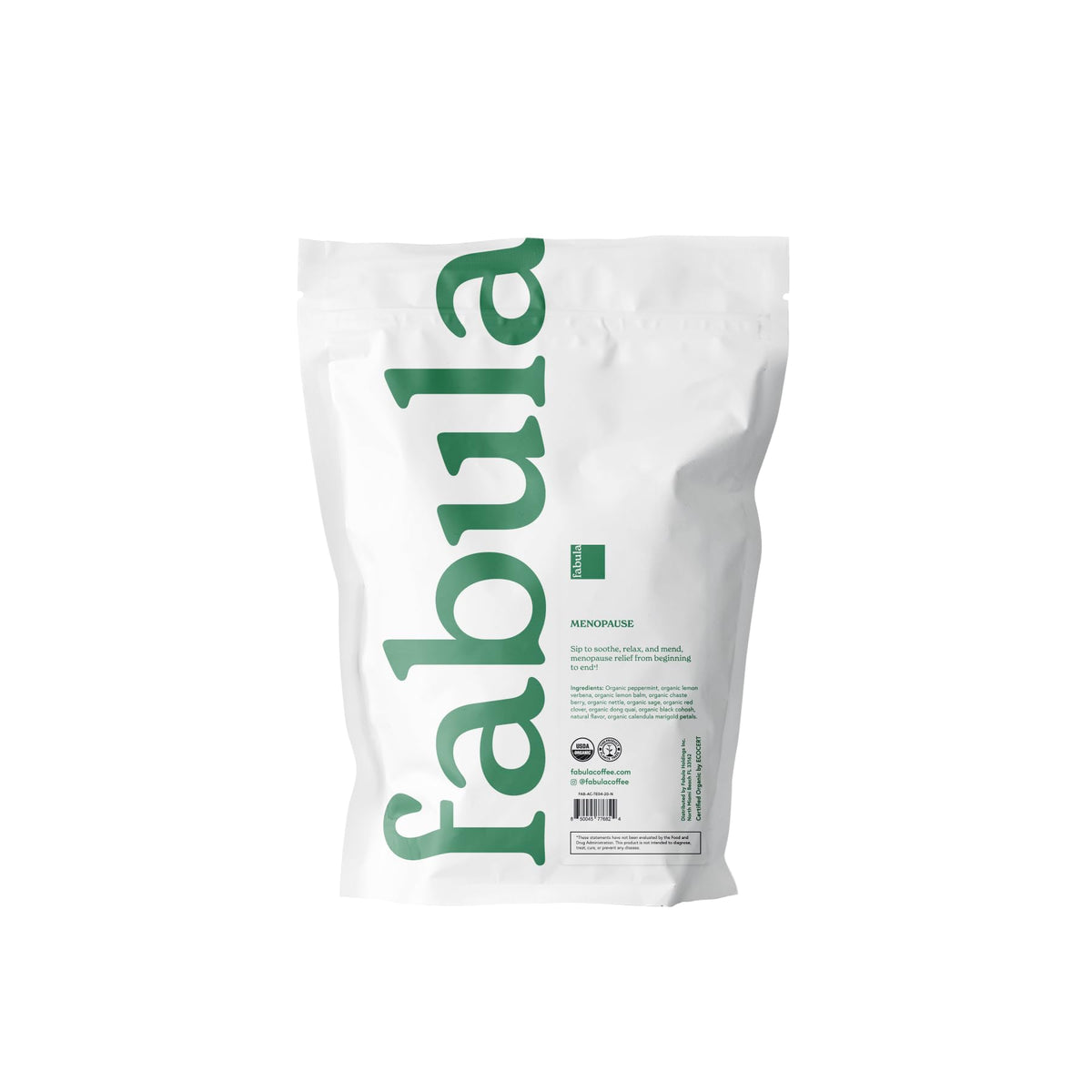 Fabula Menopause Tea sachets close-up highlighting biodegradable packaging for sustainability.