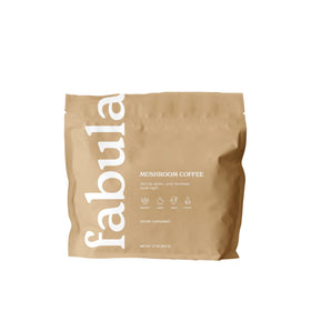 Fabula Mushroom Coffee steaming pour reveals almond, cacao, and toffee notes for a smooth morning