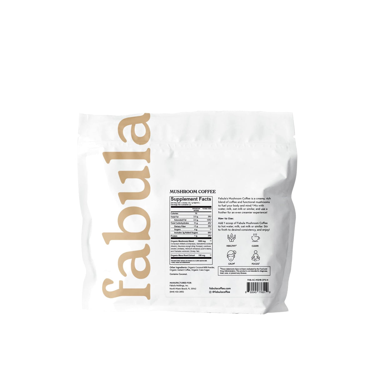 Fabula Mushroom Coffee in a mug with rich crema and almond-forward finish