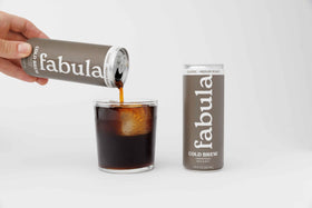 Fabula Organic Cold Brew Peruvian Arabica label emphasizes organic purity and single-origin flavor.