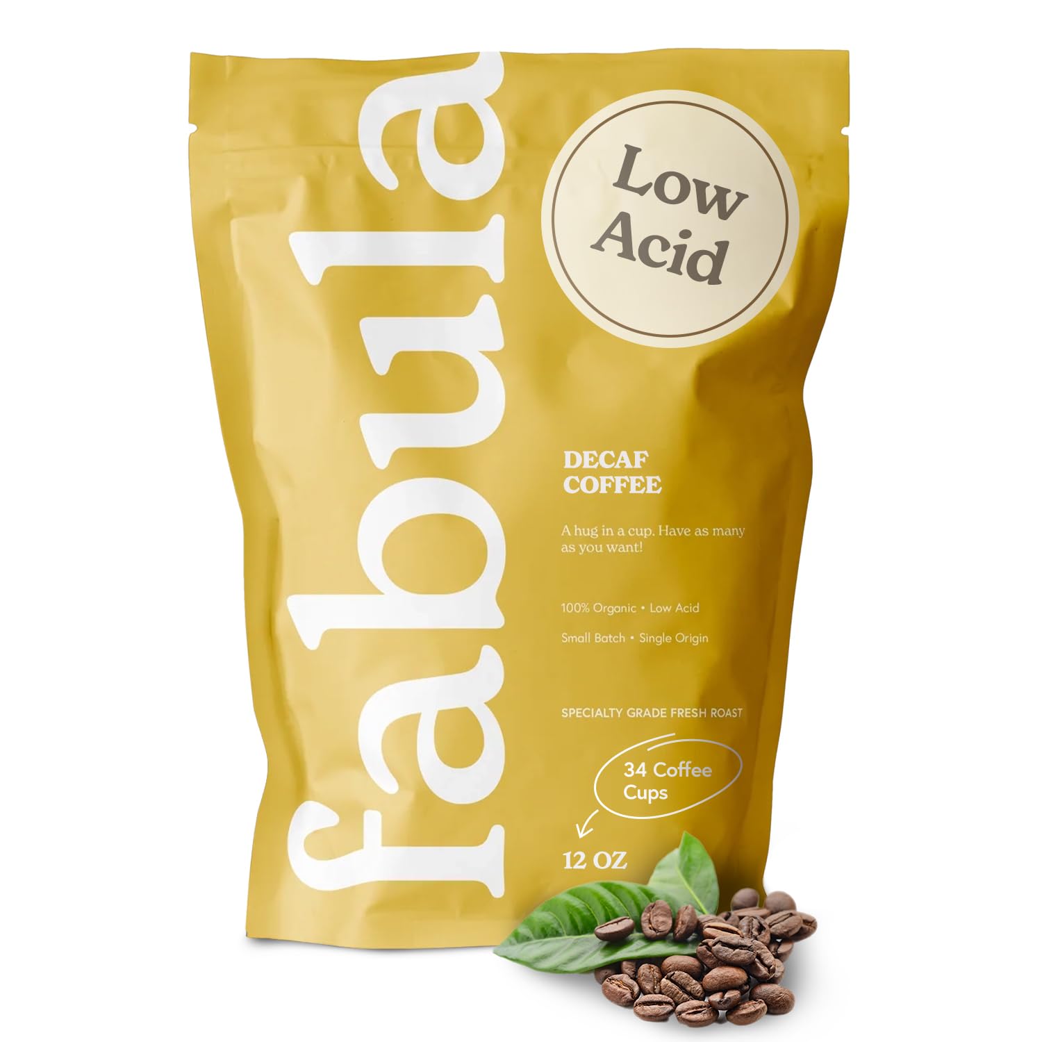Fabula organic decaf coffee bag showing fresh, smooth flavor potential.
