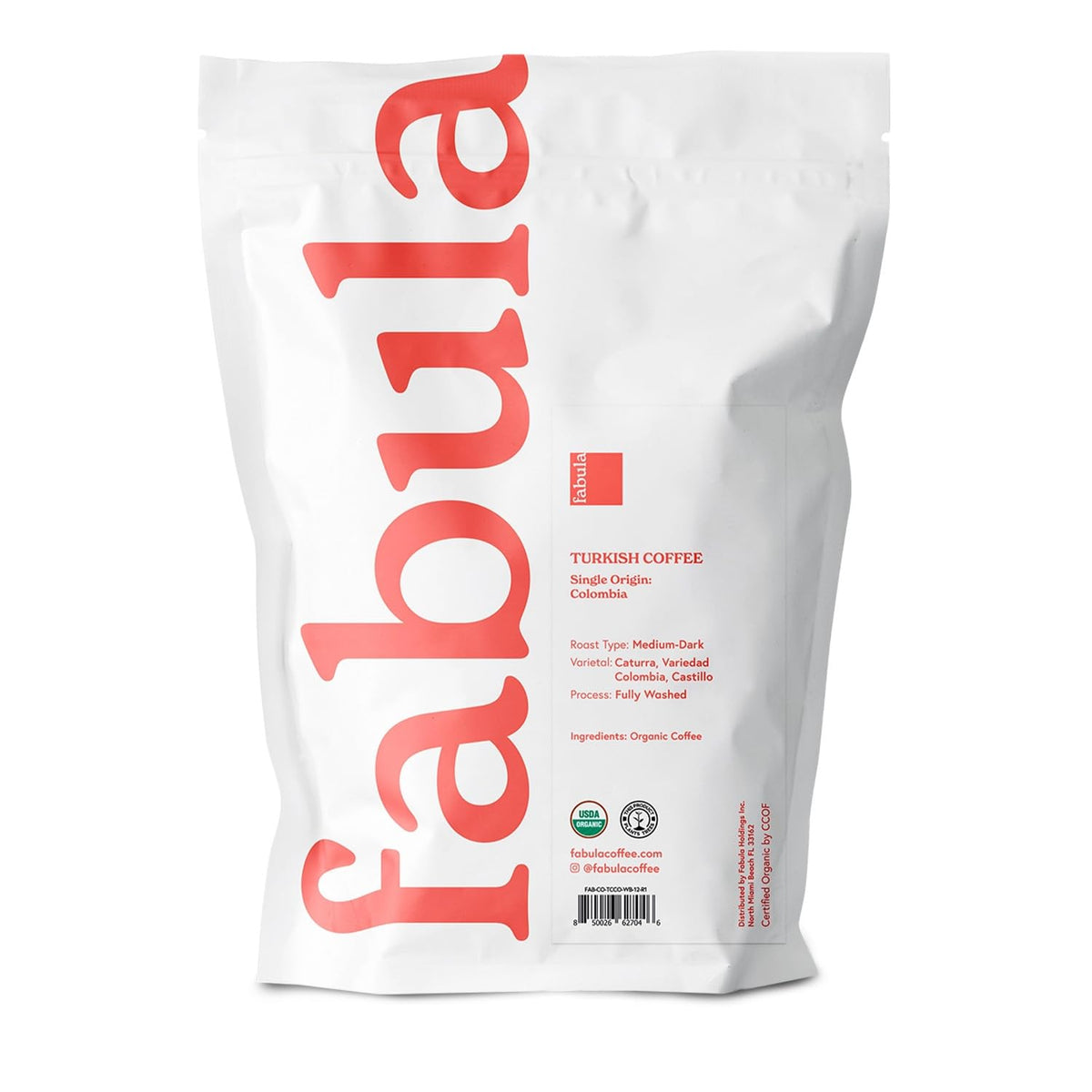 Fabula organic single-origin coffee bag showing eco-friendly packaging and high-altitude sourcing.