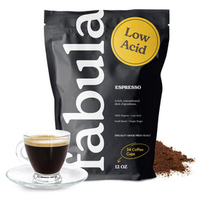 Fabula USDA Organic Espresso ground coffee in packaging, ideal for a clean, low-acid brew.