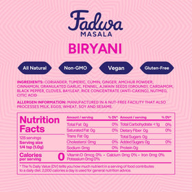 Fadwa Masala Biryani Spice Mix steaming pot scene hints at rich aroma and ready-to-cook meals.
