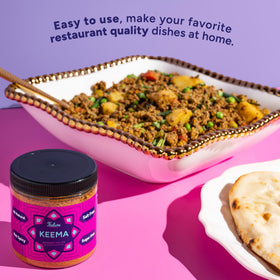 Ingredients highlight garam masala and turmeric in Fadwa Keema Spice.